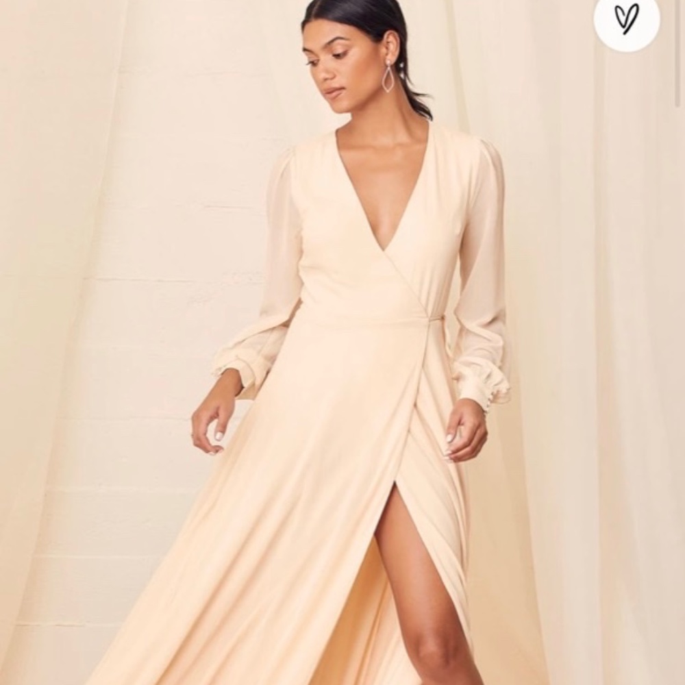 Lulus white cream beige maxi wrap dress gown engagement elopement wedding dress